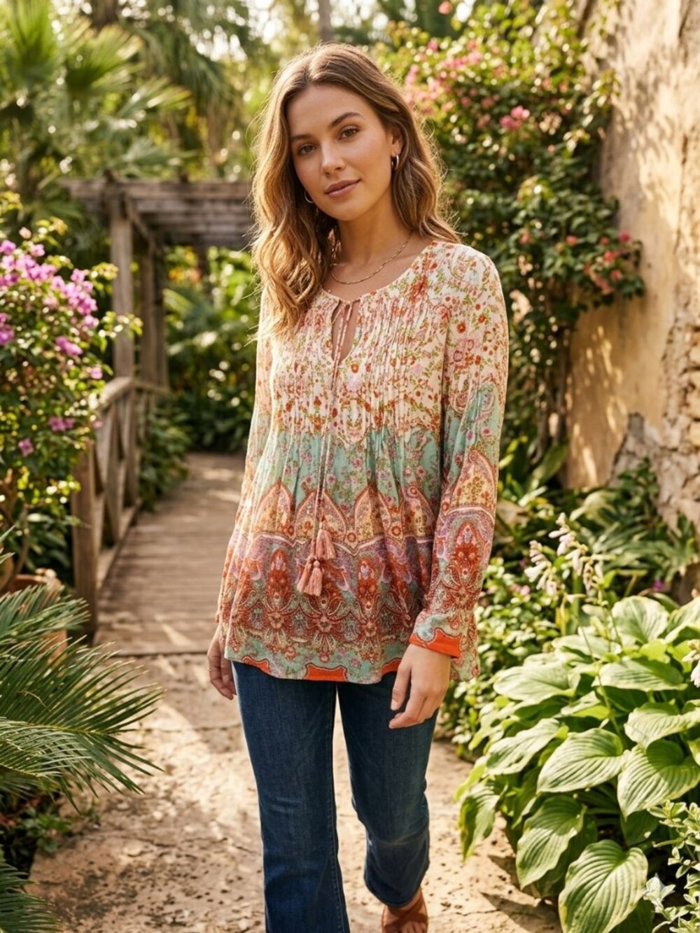 Love Kyla Bohomian Paisley Floral Blouse India Women's L